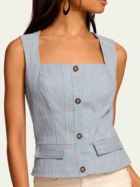 Ramy Brook // NWT Blue Suki Textured Button-Front Top Vest Size 00